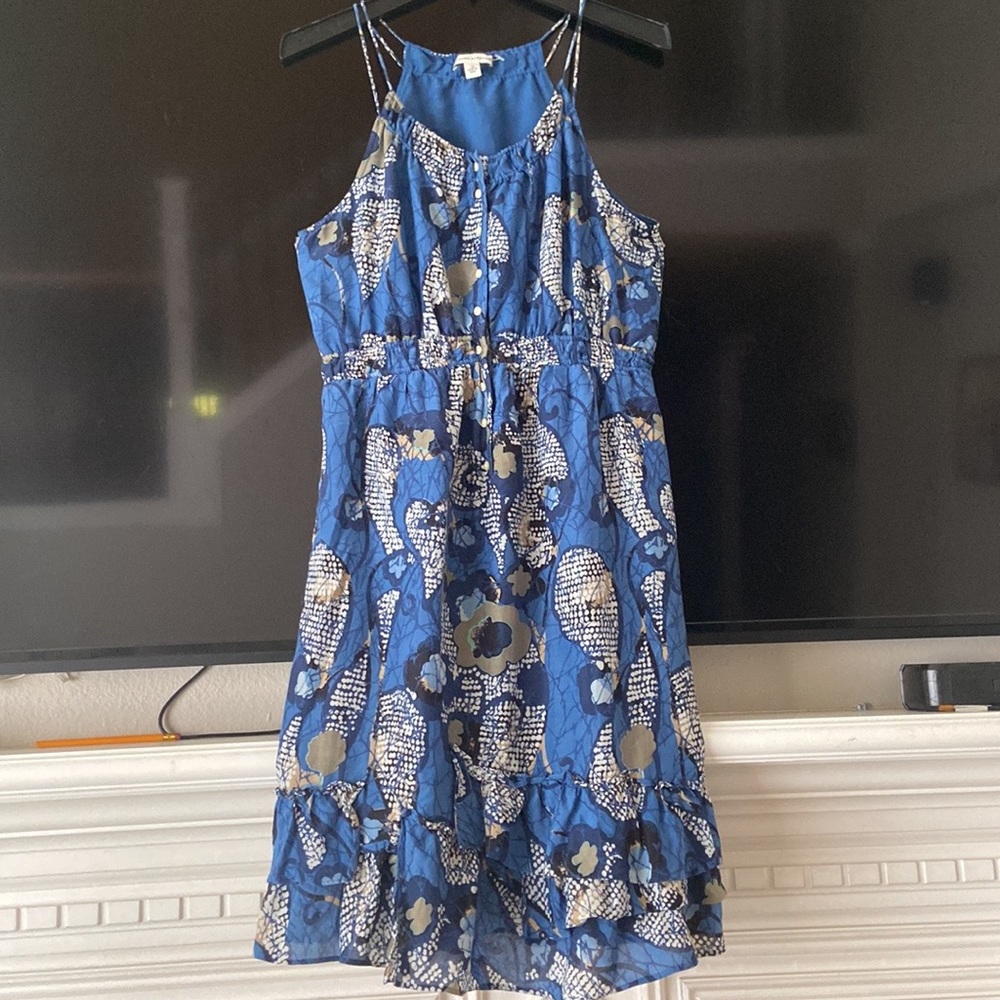 BANANA REPUBLIC BLUE GRAY PRINT SPAGHETTI STRAP SLEEVELESS DRESS